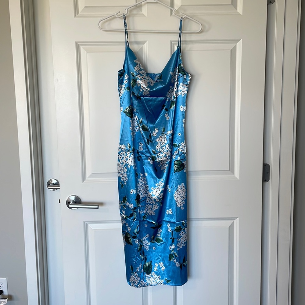 NWT floral cowl neck satin midi slip dress